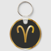 Aries Zodiac Sign, Black & Gold Sleutelhanger (Voorkant)