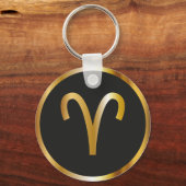 Aries Zodiac Sign, Black & Gold Sleutelhanger (Voorkant)