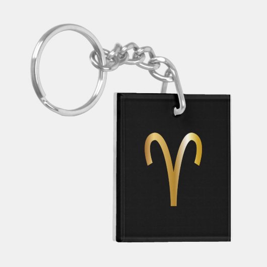 Aries Zodiac Sign, Black & Gold Sleutelhanger (Voorkant Links)
