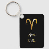 Aries Zodiac Sign, Black & Gold Sleutelhanger (Voorkant)