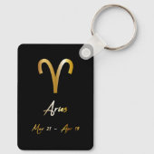 Aries Zodiac Sign, Black & Gold Sleutelhanger (Achterkant)