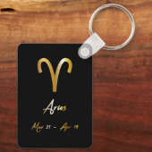 Aries Zodiac Sign, Black & Gold Sleutelhanger (Achterkant)