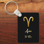 Aries Zodiac Sign, Black & Gold Sleutelhanger (Voorkant)