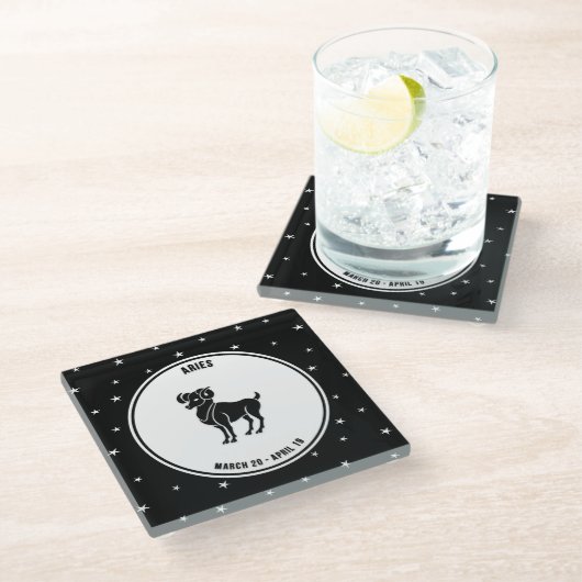 Aries Zodiac Sign, Black & White Glass Onderzetter Glazen Onderzetter (Schuin)