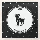 Aries Zodiac Sign, Black & White Glass Onderzetter Glazen Onderzetter (Voorkant)