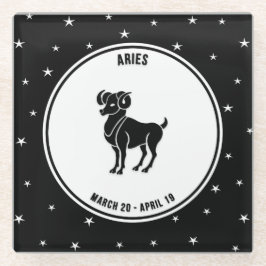 Aries Zodiac Sign, Black & White Glass Onderzetter Glazen Onderzetter