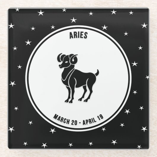 Aries Zodiac Sign, Black & White Glass Onderzetter Glazen Onderzetter (Voorkant)