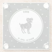 Aries Zodiac Sign, Black & White Glass Onderzetter Glazen Onderzetter (Achterkant)