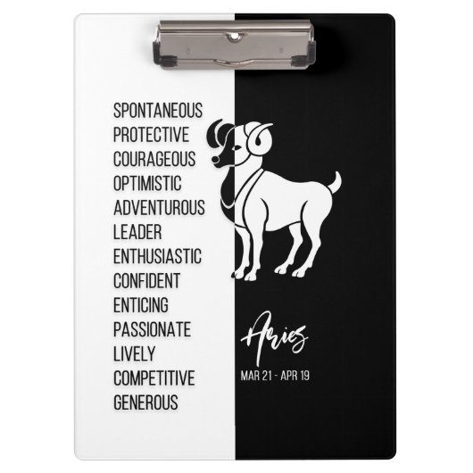Aries Zodiac Sign Black & White klembord (Voorkant)