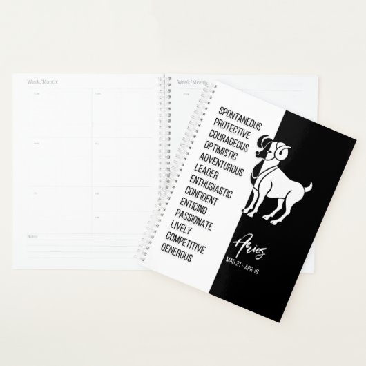 Aries Zodiac Sign, Black & White Planner (Display)