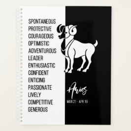 Aries Zodiac Sign, Black & White Planner