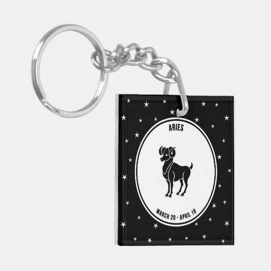 Aries Zodiac Sign, Black & White Sleutelhanger (Voorkant Links)
