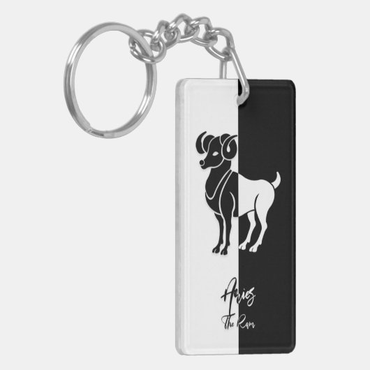 Aries Zodiac Sign, Black & White Sleutelhanger (Voorkant Links)