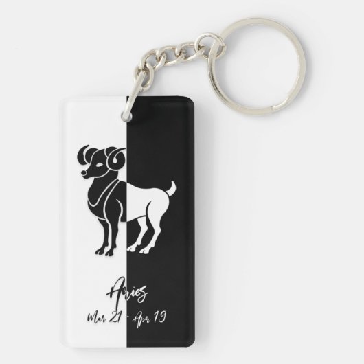 Aries Zodiac Sign, Black & White Sleutelhanger (achterkant)