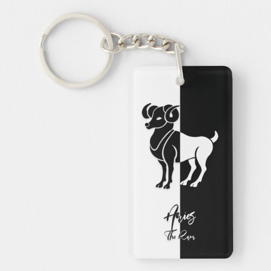 Aries Zodiac Sign, Black & White Sleutelhanger (Voorkant)