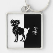 Aries Zodiac Sign, Black & White Sleutelhanger (Voorkant)