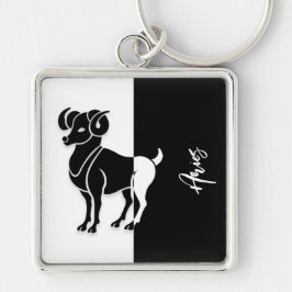 Aries Zodiac Sign, Black & White Sleutelhanger