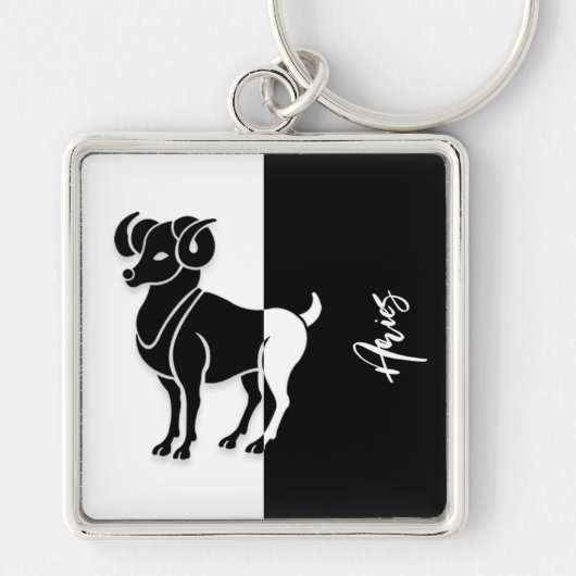 Aries Zodiac Sign, Black & White Sleutelhanger (Voorkant)