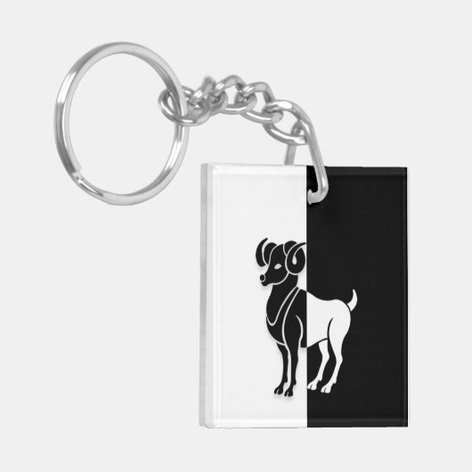 Aries Zodiac Sign, Black & White Sleutelhanger (Voorkant Links)