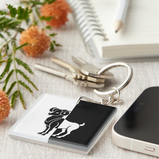 Aries Zodiac Sign, Black & White Sleutelhanger (Voorkant Rechts)