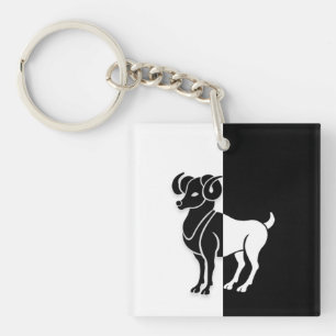 Aries Zodiac Sign, Black & White Sleutelhanger