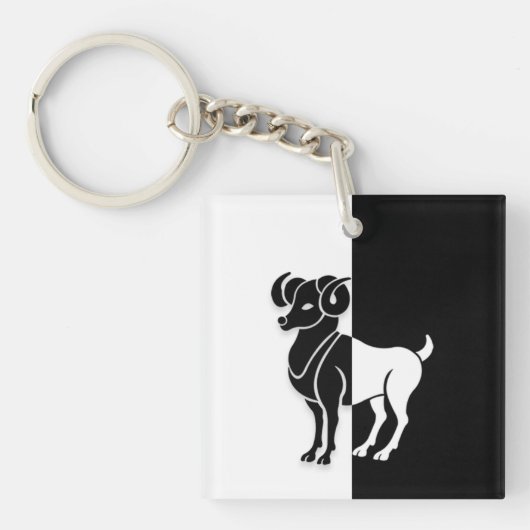 Aries Zodiac Sign, Black & White Sleutelhanger (Voorkant)