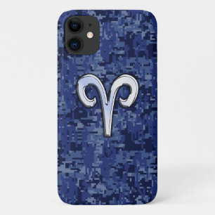 Aries Zodiac Sign Blue Digital Camouflage iPhone 11 Hoesje