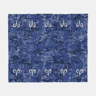 Aries Zodiac Sign Blue Digital Camouflage Fleece Deken