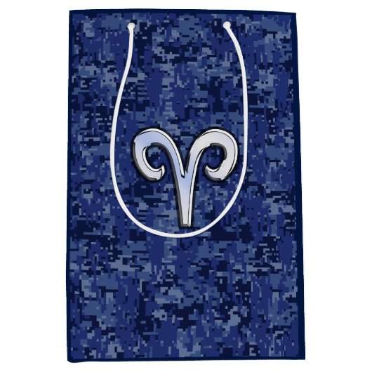 Aries Zodiac Sign Blue Digital Camouflage Medium Cadeauzakje (Voorkant)