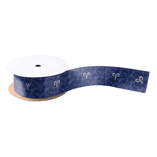 Aries Zodiac Sign Blue Digital Camouflage Satijnen Lint (Spoel)