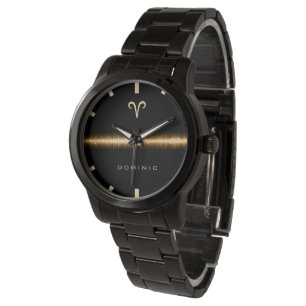 Aries Zodiac Sign Cool Gold Light Line Name Horloge