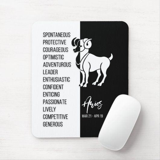Aries Zodiac Sign Mousepad, Black & White Muismat (Met muis)