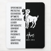 Aries Zodiac Sign Mousepad, Black & White Muismat (Voorkant)
