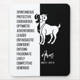 Aries Zodiac Sign Mousepad, Black & White Muismat