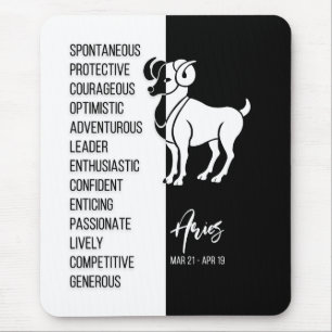 Aries Zodiac Sign Mousepad, Black & White Muismat