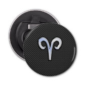 Aries Zodiac Sign on Carbon Fiber Style Button Flesopener (Voorkant)