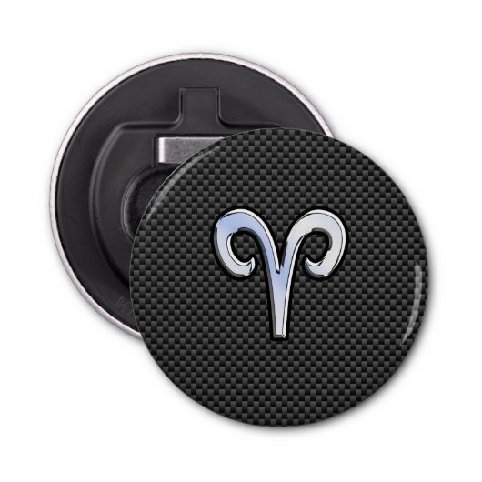 Aries Zodiac Sign on Carbon Fiber Style Button Flesopener (Voorkant)