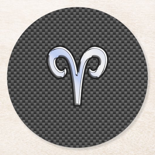 Aries Zodiac Sign on Carbon Fiber Style Ronde Kartonnen Onderzetter (Voorkant)