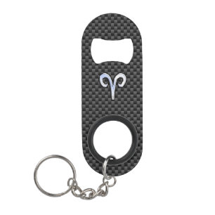 Aries Zodiac Sign on Carbon Fiber Style Sleutelhanger Flessenopener