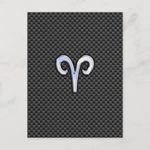 Aries Zodiac Sign on Charcoal Carbon Fiber Print Briefkaart