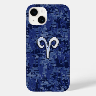 Aries Zodiac Sign on Navy Blue Camo Case-Mate iPhone 14 Hoesje