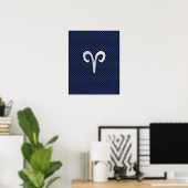 Aries Zodiac Sign on Navy Blue Carbon Fiber Print (Thuiskantoor)