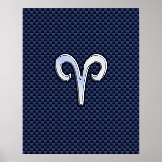 Aries Zodiac Sign on Navy Blue Carbon Fiber Print (Voorkant)