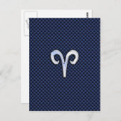 Aries Zodiac Sign on Navy Blue Carbon Fiber Print Briefkaart (Voorkant / Achterkant)