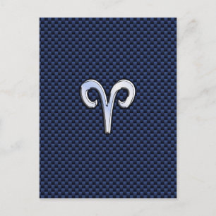 Aries Zodiac Sign on Navy Blue Carbon Fiber Print Briefkaart