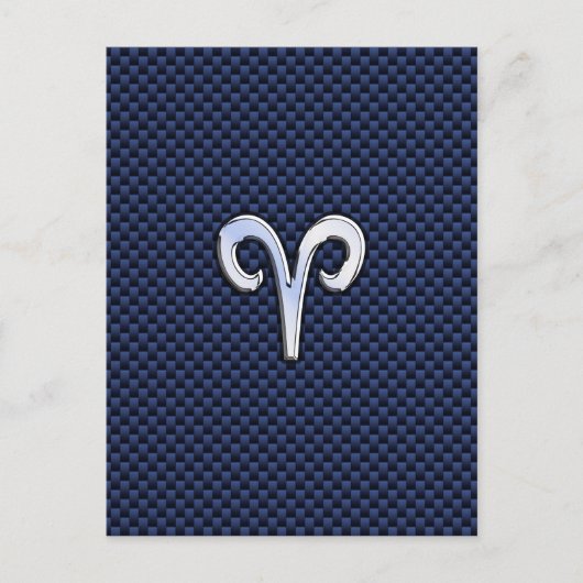 Aries Zodiac Sign on Navy Blue Carbon Fiber Print Briefkaart (Voorkant)