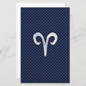 Aries Zodiac Sign on Navy Blue Carbon Fiber Print Briefpapier (Voorkant / Achterkant)