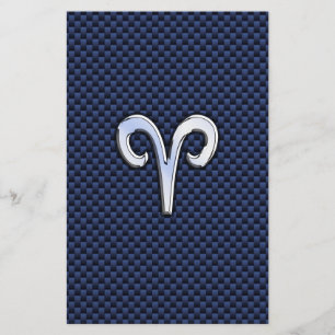 Aries Zodiac Sign on Navy Blue Carbon Fiber Print Briefpapier