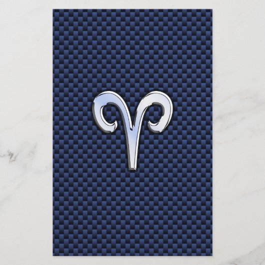 Aries Zodiac Sign on Navy Blue Carbon Fiber Print Briefpapier (Voorkant)