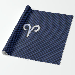 Aries Zodiac Sign on Navy Blue Carbon Fiber Print Cadeaupapier